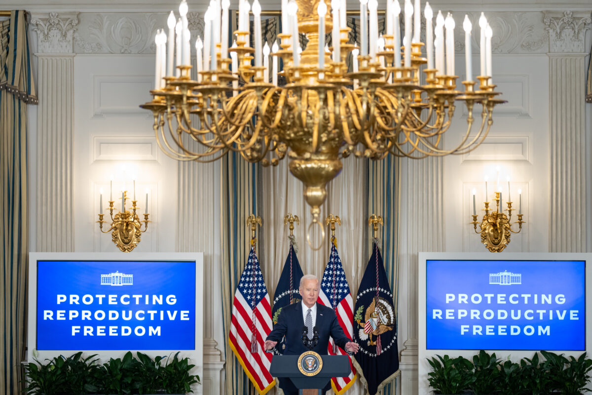 President Biden giving remarks before a meeting of the Task Force On Reproductive Freedom at The White House